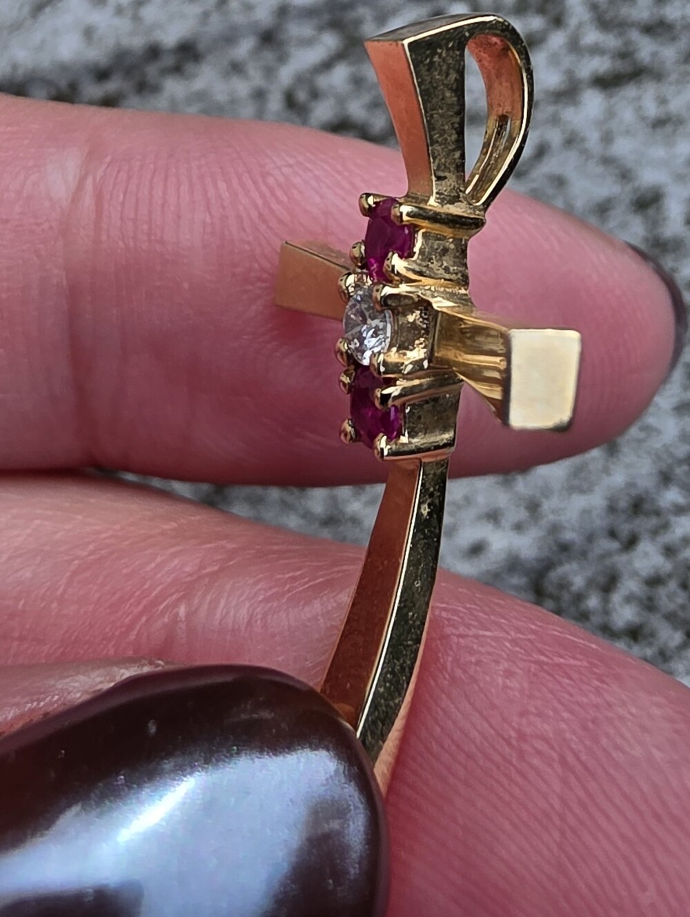 Vintage 14k Solid Gold Diamond And Ruby Cross Pendant - Picture 9 of 15
